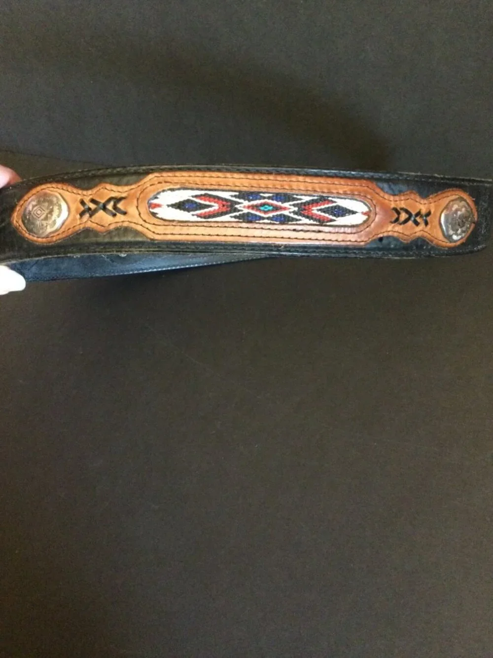 Vintage Wrangler Mens Western Top Grain Leather Belt Size 34 Southwestern Aztec